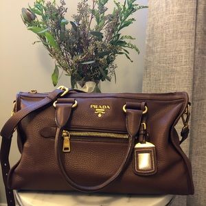 AUTHENTIC PRADA Vitello Daino Satchel in Brown